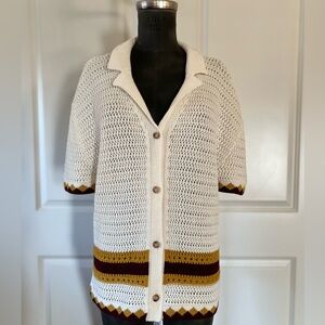 Reclaimed Vintage Open Knit Short Sleeve Cardigan Cream XS NWT